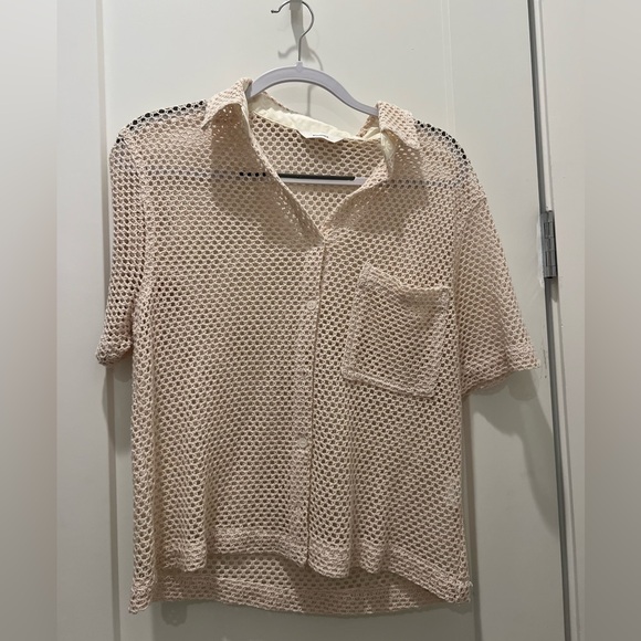 Cream Button Down Mesh Shirt - Picture 1 of 4